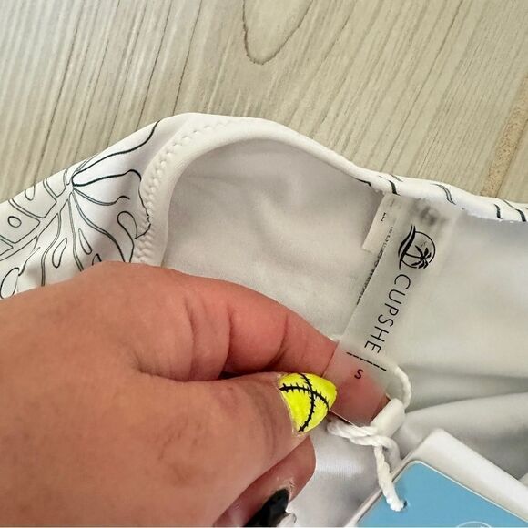 NWT Cupshe high waisted ruched tie tropical leave pattern swim bottom Sz S - Picture 7 of 9